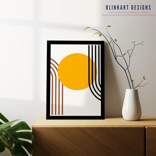Image of BLINKART Vintage Bauhaus Retro Geometric Aesthetic Poster Gallery | Colorful Wrap Framed For Home Office Studio Living Room Modern Art Studio Decoration Abstract Shapes | (d61) | 13x10 Inch