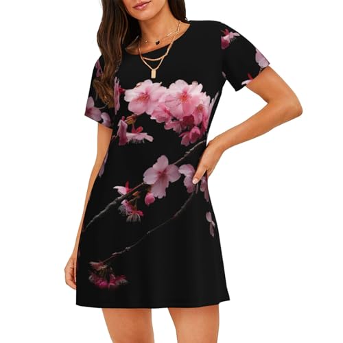 Chemise de nuit légère fleurs de cerisier pyjama manches courtes femme