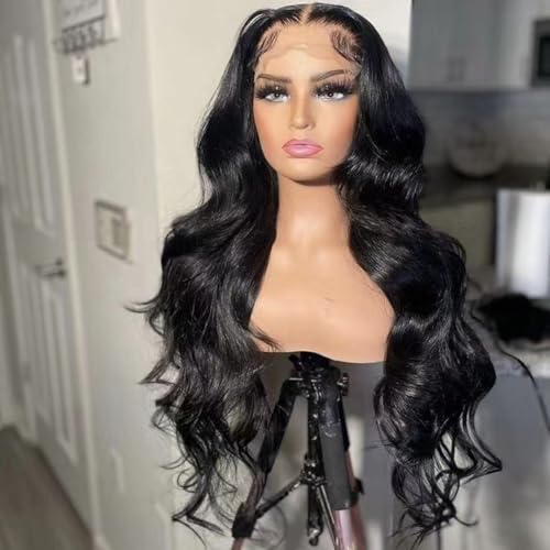 Imeya 13x6 Synthetic Hair 26 Inch Lace Front Wigs Long Natural Black Wavy Wig Glueless Body Wave Hair Pre Plucked for Black Women Daily Party Festival Cosplay 5 Lengths to Choose