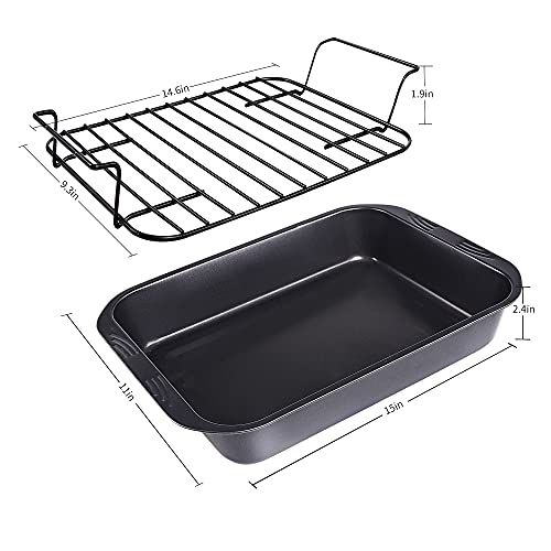 Kitcom Bakeware Nonstick Roaster, Nonstick Roasting Pan With Rack, Great For Roast Chicken, Roasts And Turkeys - 15 Inch X 11 Inch (5.8 Qt), Gray #TOP5