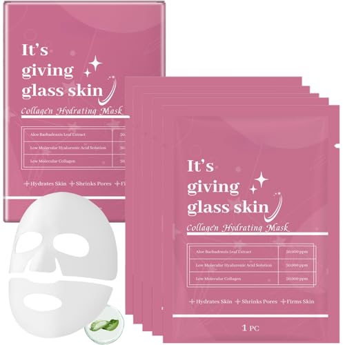 5PCS Glass Skin Collagen Mask - Deep Hydration Face Mask - Korean Skincare Face Masks for Firming & Moisturising - Collagen Face Mask Glowing, Reduce Fine Lines & Wrinkles, Firming