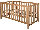 babybett 140 70 Liegefläche: 140 x 70 cm fornera f27 Massivholz Babybett/Kleinkindbett, Massivholz Kinder Bett für Jungen und Mädchen, mit hochwertigen Rollrost, Höhenverstellbar mit Schlupfsprossen, 70x140 cm (geölt (Bio Öl), 140 x 70 cm)