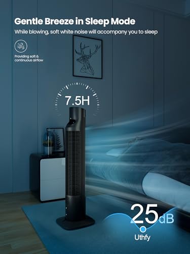 Uthfy Tower Fan with Remote, Portable 120° Oscillating Standing Fan, 3 Speeds & 3 Modes, 7.5H Timer, Fans That Blow Cold Air for Bedroom, Living Room, Office, Black - Image 4