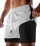 Aolesy Men's 2 in 1 Running Shorts Quick Dry Gym Shorts 5 Inch Inseam Athletic Shorts Workout Shorts with Pockets White