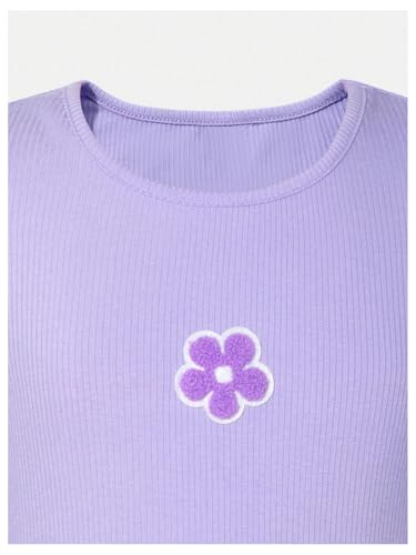 OYOANGLE Girl's Floral Embroidery Ribbed Long Sleeve Tops Lettuce Trim Striped Tees 3 Pack Cute Fall Top4