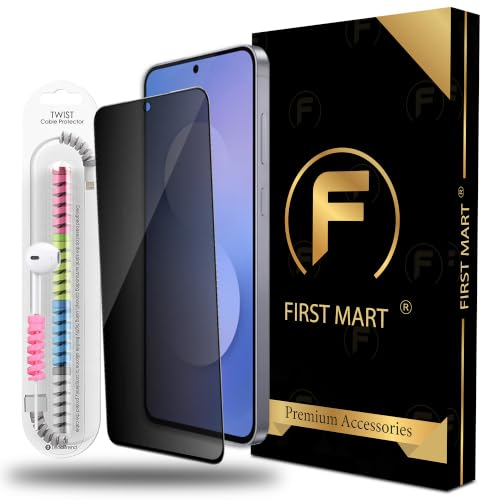 Image of FIRST MART Privacy Tempered Glass for Samsung Galaxy S25 FE With Cable Guard & Installation Kit | Anti-Spy 9H Screen Protector, Edge-to-Edge, Case-Friendly | Black