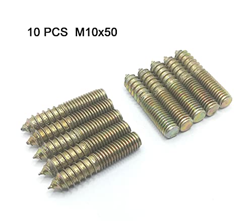 Image of Hanger Bolt M10x50 Double Headed Bolt Self-Tapping Screw for Furniture 10Pcs