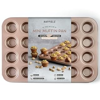 HAPPIELS Non Toxic Nonstick 24 Cup Mini Muffin Pan | PFOA BPA Free Nontoxic Mini Cupcake Tin | Best Non Stick Muffin Pans | Carbon Steel Small Muffin tins | Cupcakes Bakeware Mold