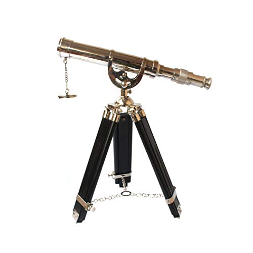 Teleskop im Vintage-Stil, silberfarben, mit schwarzem Stativ, nautisch, einzigartiges Okular für den Hafenmeister, ideales Nickel-Finish, Heimdekoration – Bild 8