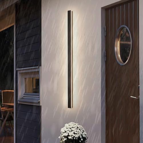 GZZBMY LED Exterior Lámparas de Pared Moderno Larga Negro Aluminio Apliques de Pared IP65 Impermeable Interior/Exterior Iluminación para Balcón Terraza Jardín Escaleras (B Luz Neutro,200cm)
