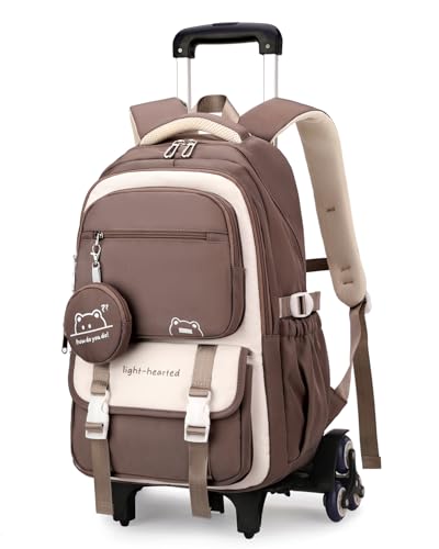 Tanou Cartable a Roulette Fille, 30L Sac à Dos ado College Décontracté avec Trolley, Sac a Dos à Roulettes Primaire Détachable pour l'école Voyage, 6...