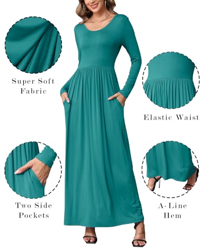 Image of EUOVMY Women's Long Sleeve Loose Maxi Dresses Casual Long Dresses with Pockets