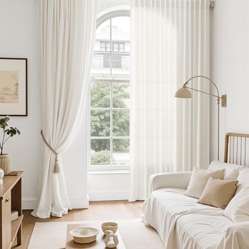 Image of Nanspring Linen Curtains 84 Inch for Living Room Back Tab Neutral Linen
