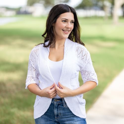Loxdonz Women's Short Sleeve Crochet Knitted Bolero Shrug Cardigan Cropped Sweater3