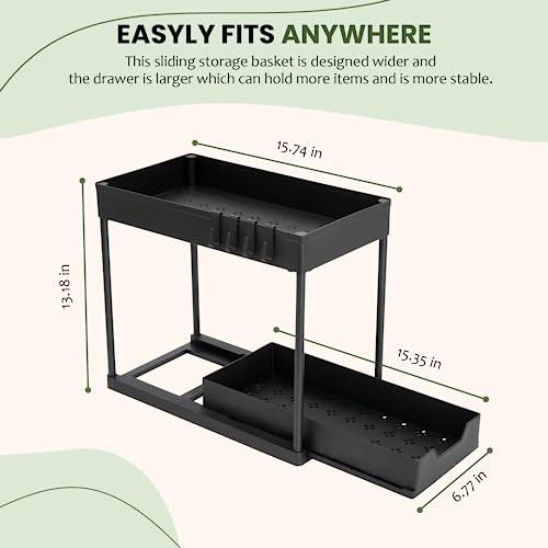 Coselena 2-Tier Under Sink Storage Organiser, Durable Slide-Out Cupboard Organiser with Easy-Access Drawers - Image 4