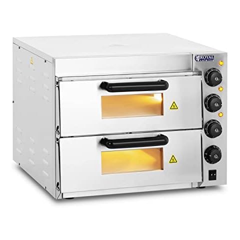 Royal Catering RCPO-3000-2PS-1 Pizzaofen elektrisch 2 Kammern Pizzabackofen Pizza Ofen Schamotte Schamotteboden Cover