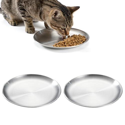 2PC Ciotole Per Gatti Ciotole Piatte Per Gatti 14CM Ciotola Per Gatti In Acciaio Inox Ciotola Per Cani Ciotole Per Cani Accessori Per Cani Accessori Gatto Gatto Pet Kit Cani