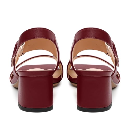 Womens Heeled Sandals Shoes, Square Peep Toe Mid Block Heel Ankle Strap Sandals for Women, Leather Insole Open Toe Chunky Heel Sandals 2"4