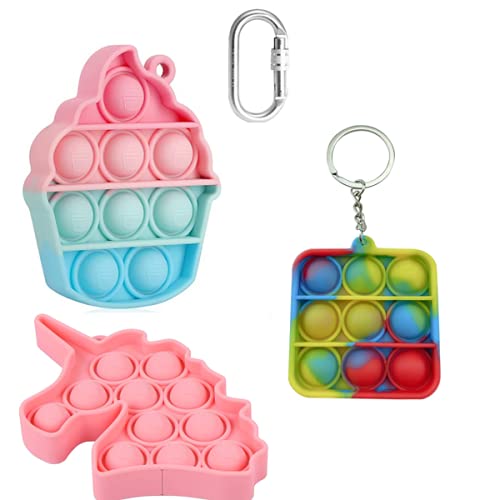 Surf-n Fidget Pop It Pack, Pocket Keychain, Mini Pop Pop It, Simple Dimple  Pack Set Includes All Pieces: Unicorn, Cupcake, and Square Pop It