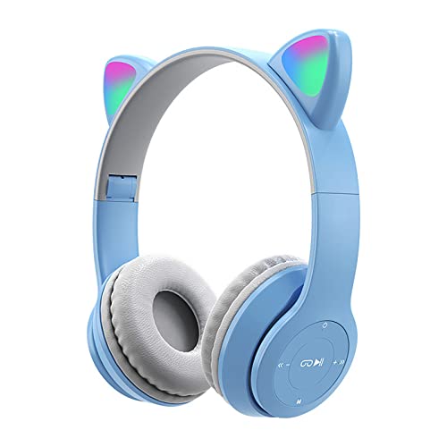 Auriculares Inalámbricos Bluetooth 5.0 para Niñas, Auriculares con Orejas de Gato Plegables sobre la Oreja con Luces de Colores, Unidad de Controlador de 40 mm, para iPhone/iPad/PC/TV Cover