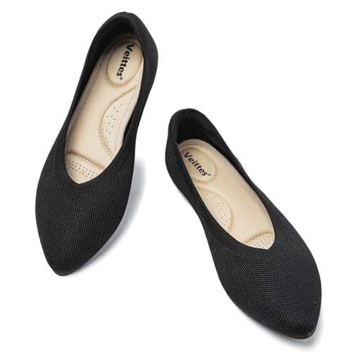 Image of Veittes Women's Wide Width Flats Shoes Pointy Knit Ballet Flats