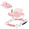 Dream On Me Aloha Baby Walker, 2-in-1 Foldable Infant Activity Walker with Adjustable Height, Musical Toy Tray, Padded Seat & Removable Foot Mat, Compact Folding Design for Babies 6–36 Months – Pink