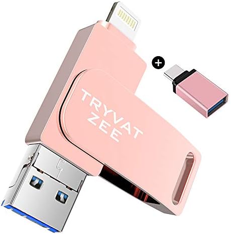 USB Flash Drive (3 in 1), TRYVAT Thumb Drive Memory Stick 128G Jump Drive Flash Drive 3.0 Compatible with iPhone, iPad, Android and PC (128G Pink)