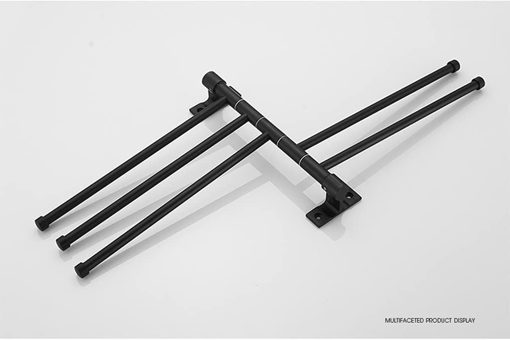 Swivel Towel Rails,28cm/11 inch Towel Rack,2,3,4,5 Arm Wall Mounted Bathroom Towel Bars with 5 Hooks Rustproof（Matte Black ） A