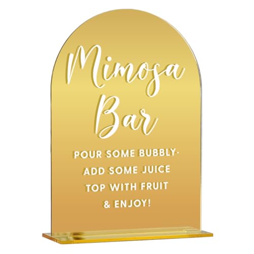 Gold Wedding Table Signs Decor Bridal Shower Engagement Party Decorations Gifts for Couples Wedding Reception Engagement Centerpiece Table Decorations Mimosa Bar Arched Acrylic Signs With Stand