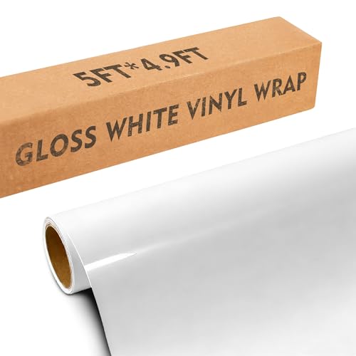 Image of Car Wrap Vinyl, 5ft x 4.9ft Gloss White Vinyl Wrap for Cars - Bubble Free Vehicle Sheet Roll for Body Protection, Scratch Resistance (Gloss White)