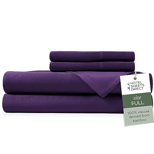Image of Hotel Sheets Direct 4 Piece Bed Sheet Set Full Size, 100% Viscose Derived from Bamboo Sheets Set with 2 Pillowcases, Cooling & Breathable Luxury Bedding, Moisture-Wicking & Silky Soft Texture, Purple