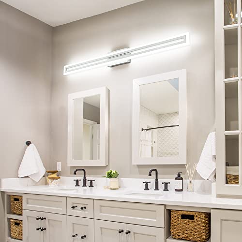 Image of SOLFART Bathroom Vanity Light Fixtures 48 Inch Led Brushed Nickel Bathroom Light Fixtures 6000K