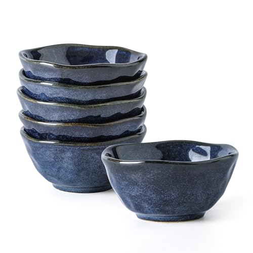 vicrays Ceramic Small Dessert Bowls Set - 10 oz, Set of 6, Microwave, Oven and Dishwasher Safe, for Rice, Ice Cream, Soup, Snacks, Cereal, Chili, Side Dishes etc, Kitchen Bowls Set, Starry Blue