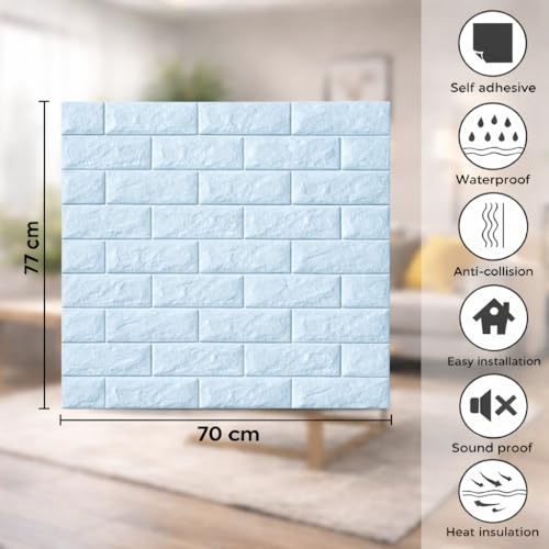 Image of 3D Self Adhesive Foam Brick Wallpaper Peel and Stick Waterproof Wall Panels Soundproof Wall Sticker for Living Room Bedroom Kitchen Home Office Interior Decoration (Pack of 10, Blue)
