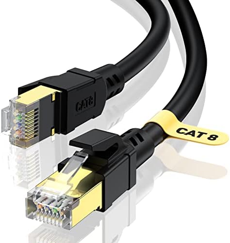 CABNEER Cat8 Ethernet Cable 20FT, 40Gbps 2000Mhz High-Speed Gigabit STP Cat-8 Network Internet Cable Black, Heavy Duty Patch Cord - LAN Cable for Computer Router PC TV - 20 Feet