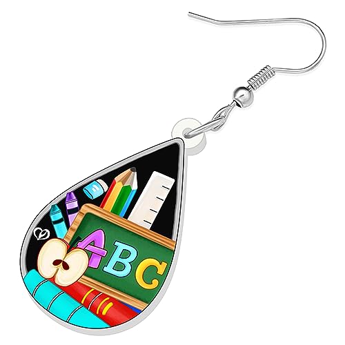 Acrylic Globe Pencil Earrings Dangle Jewelry Ruler Eraser Stationery Sets for Kids Teachers Women Girls Back to School Gifts (Teardrop ABC)4