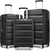 Kono 3-Piece Luggage Sets | Expandable Hard Shell PC+ABS Suitcase with TSA Lock | Lightweight & Sturdy Travel Suitcases with 4 Spinner Wheels (20", 24", 28") - Black
