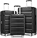 Kono 3-Piece Luggage Sets | Expandable Hard Shell PC+ABS Suitcase with TSA Lock | Lightweight & Sturdy Travel Suitcases with 4 Spinner Wheels (20", 24", 28") - Black