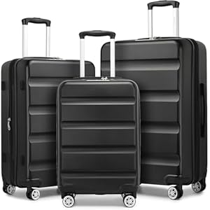 Kono 3-Piece Luggage Sets | Expandable Hard Shell PC+ABS Suitcase with TSA Lock | Lightweight & Sturdy Travel Suitcases with 4 Spinner Wheels (20″, 24″, 28″) – Black