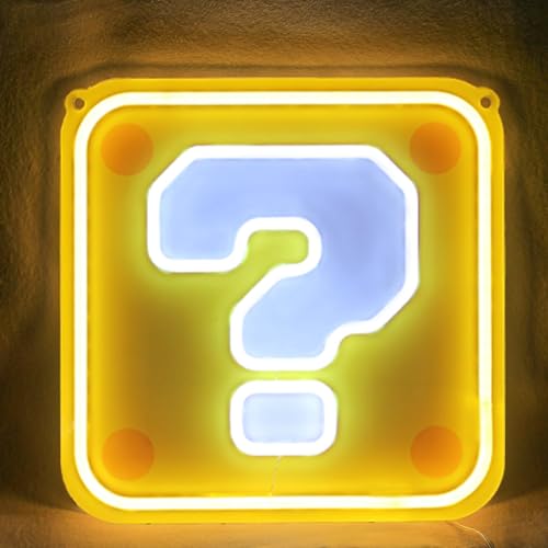 MIXIAOKIT Mario Neon Sign Mario Game Question Block Neon Lights with Ten Brightness Settings for Game Room Decor Bedroom Pub Club Wall Art Decor Kids Gifts