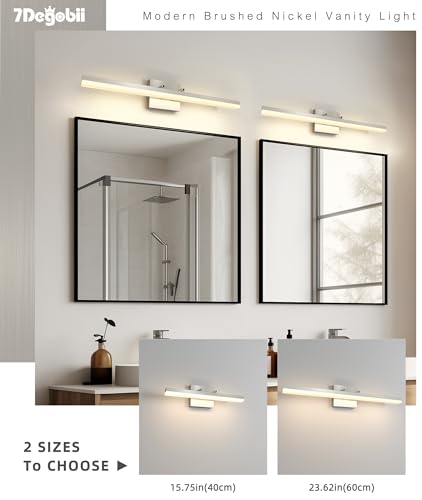 Image of Brushed Nickel Vanity Light for Bathroom - 5CCT Dimmable, Adjustable Angle, 23.62-inch Long 16W LED Bar Light Fixture Over Mirror - Modern Wall Lighting