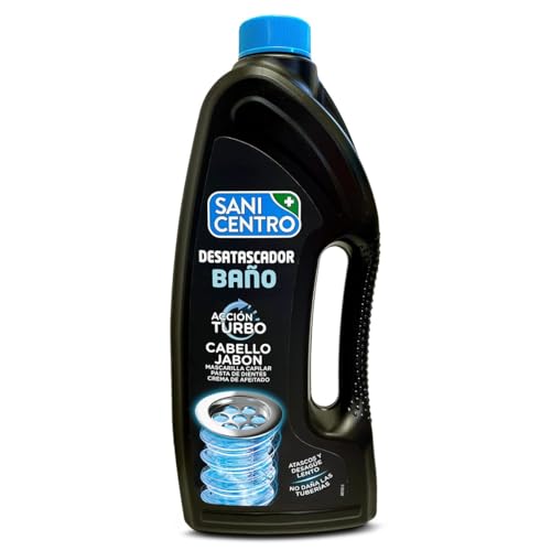 Sanicentro Desatascador Baño Acción Turbo Disuelve Atascos De Pelo, Jabón Y Residuos Cosméticos Ideal Para Duchas Y Lavabos Fórmula Potente Y Segura Botella 1l