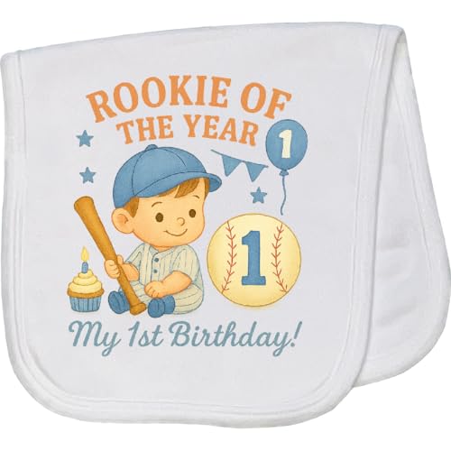 inktastic Rookie of The Year First Birthday Baseball Theme Baby Burp Cloth White 45b1c