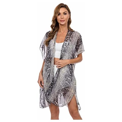 Central Chic Snake Print Long Chiffon Kimono Summer Cardigan Beach Cover Up Cover