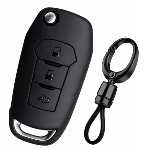 Image of JVCV Premium Soft TPU Key Cover Compatible with Ford Endeavour, Figo, Aspire & Freestyle 3 Button Folding Key with keychain | Scratch-Resistant Protective Case (Matte Black Style A)