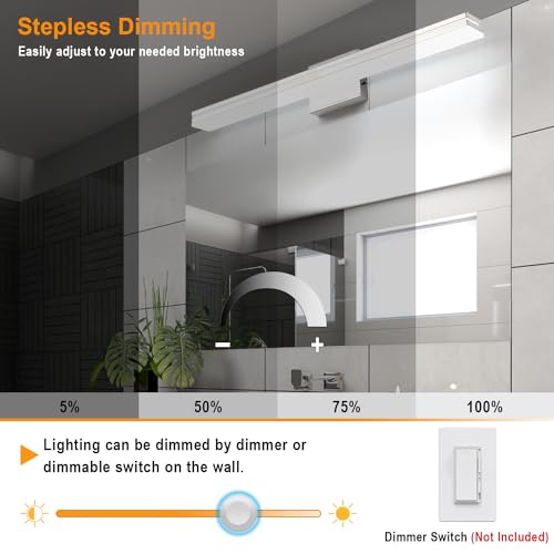 Image of SineRise LED Modern Bathroom Vanity Light Bar (24-Inch, 3000K /4000K /6000K), Chrome Dimmable Modern Acrylic Bathroom Wall Lighting Fixtures Over Mirror