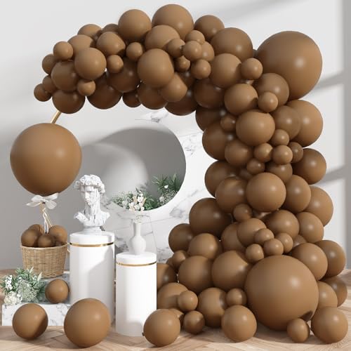 Image of Brown Balloons, 18 /12 /10 /5 In Retro Dark Brown Balloon Garland Arch Kit Different Sizes, Chocolate Coffee Caramel Mocha Helium Latex Balloons for Teddy Bear Birthday Boho Baby Shower Party Decorations