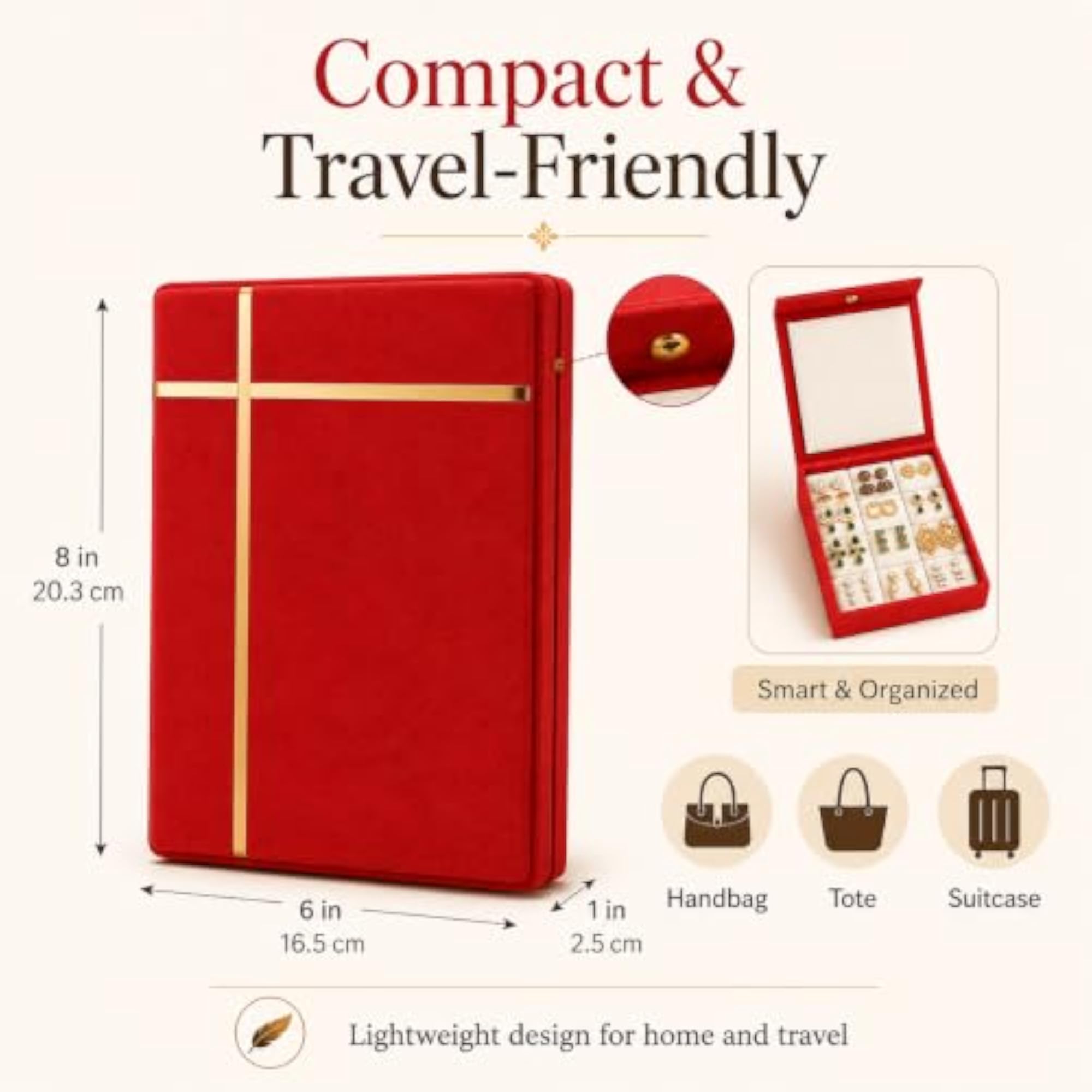 12-Slot Earring Organizer Box, Red Velvet, 8x6 Inch