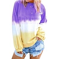 Dresswel Womens Colorblock Sweatshirt Long Sleeve Crewneck Tops Casual Lightweight Loose Pullover Shirts for Women 2025, A-Purple XL