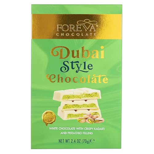 Chocolate Dubai Blanco 70g – Tableta con relleno crema pistacho 43% y kadaif crujiente – Chocolate oriental de lujo – Gourmandise tendencia pistacho kadayif – Dubai Chocolate